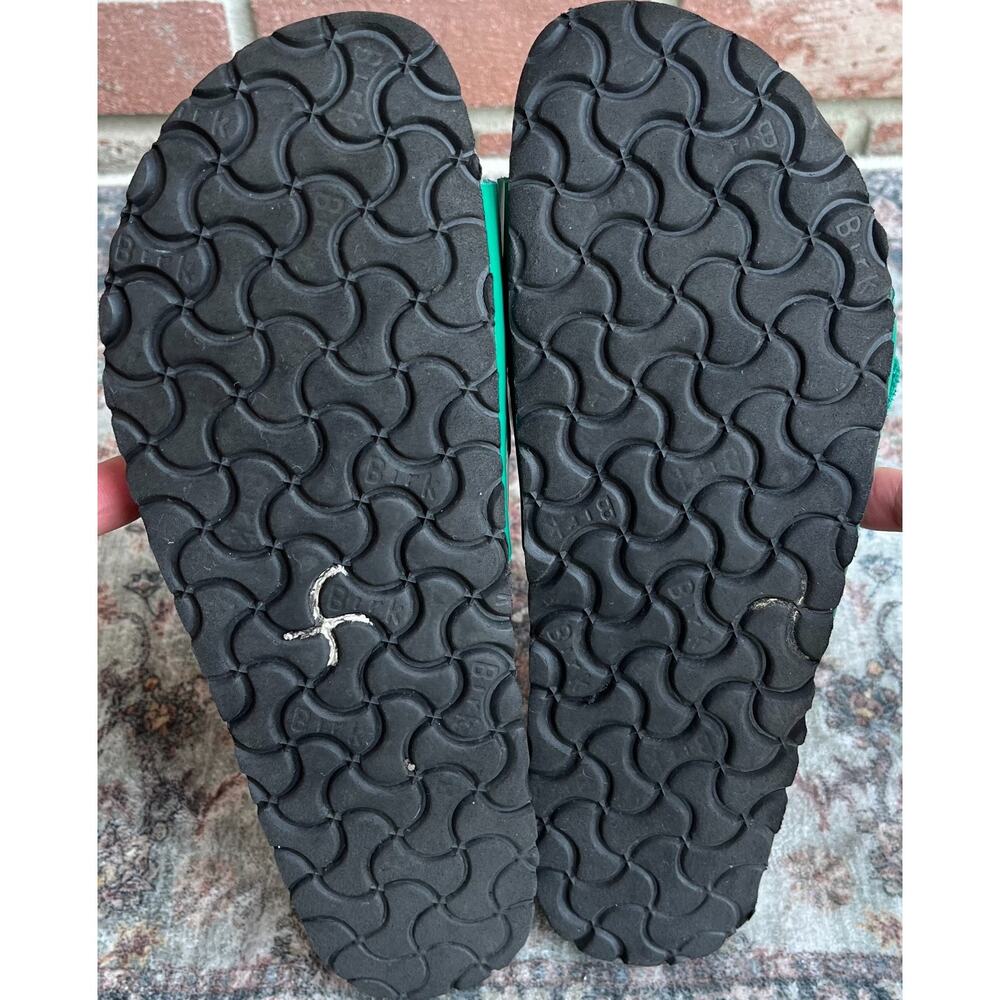 Birkenstock Madrid Green Leather Slide Sandals / Women's 40 / Big Buckle Gold - Picture 10 of 10
